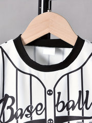 2pcs Boys Teen Casual Striped Baseball T shirt & Shorts Set