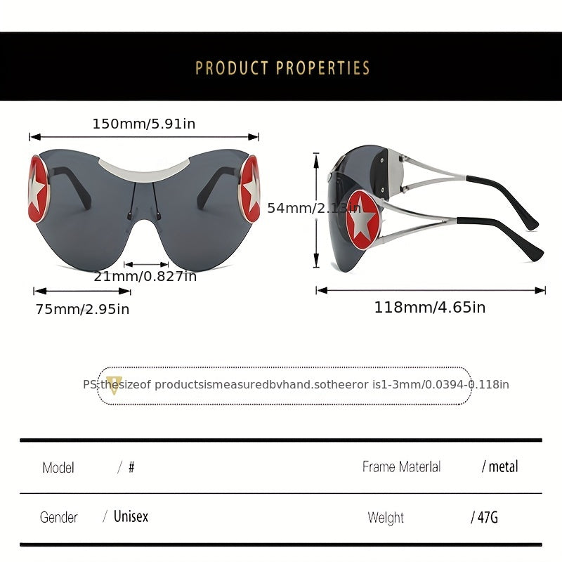 Y2K Star One piece Sunglasses Wrap Around Aviator UV400 Sun Shades