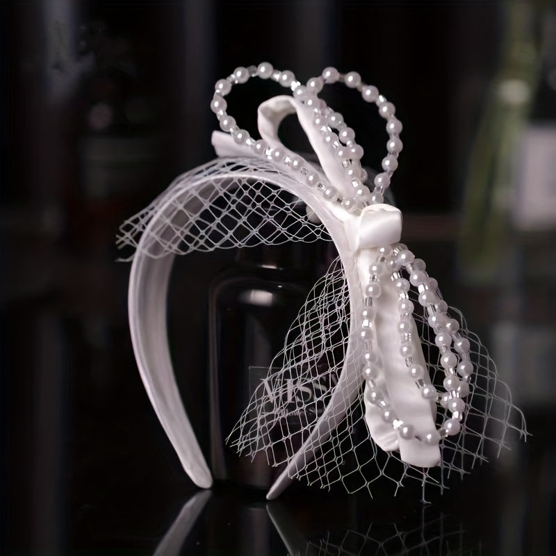 Faux Pearl Bowknot Headband Wide Brim Head Band Bridal Head Hoop