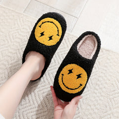 Women's Cartoon Smile Face Funny Slippers Warm Plush Lined Slip On Shoes