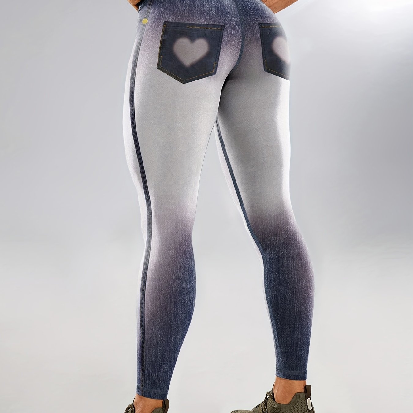 Denim Print Gradient Yoga Leggings High Waist