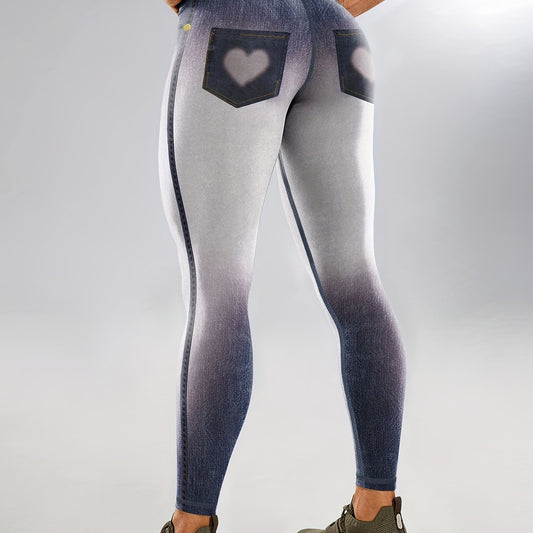 Denim Print Gradient Yoga Leggings High Waist