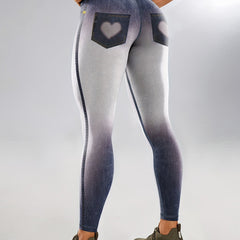 Denim Print Gradient Yoga Leggings High Waist