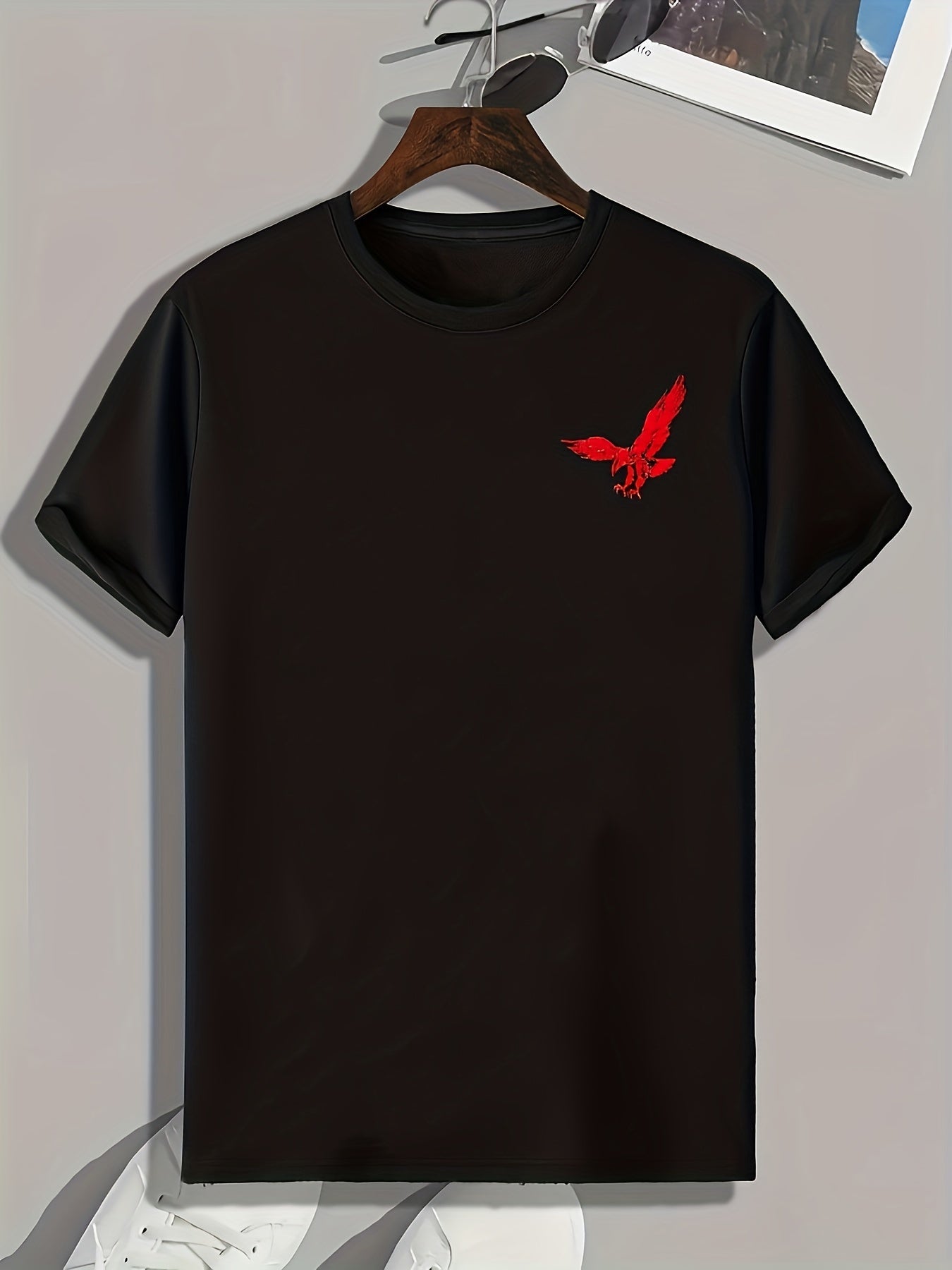 Eagle Print Men's Stretch Tee for Summer Outdoor Activities