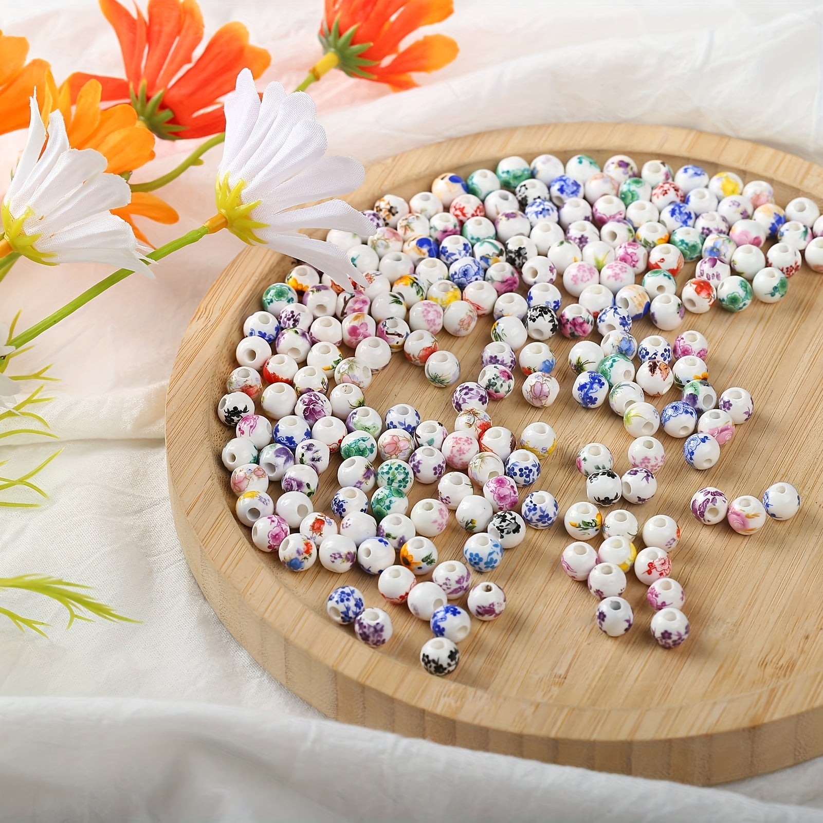 50pcs Mixed Flower Ceramic Craft Beads Set for DIY Jewelry Making Supplies