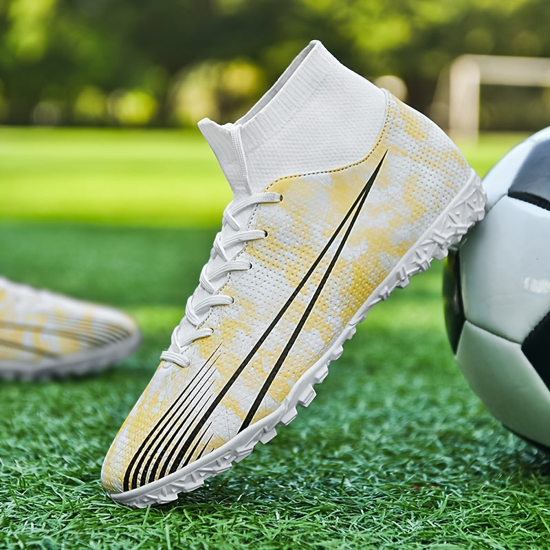 Men's High Top Turf Football Boots Anti skid Lace Up TF Soccer Cleats