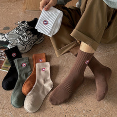 Men's Embroidered Cotton Socks for Outdoor Activities