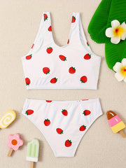 Girls 2pcs Strawberry Swimsuit Set for Hawaii Vacation