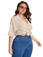 Solid Button Up Short Sleeve Blouse