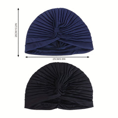 2pcs Knot Crinkle Turban Cap & Headwrap Elastic Lightweight Bonnet Chemo Cap
