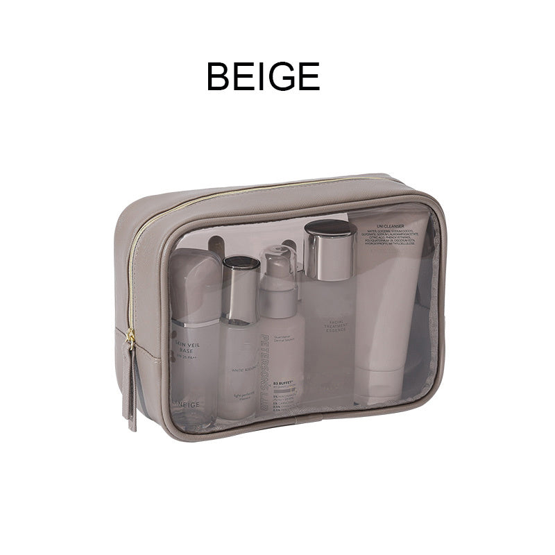 Waterproof Toiletry Bag with PU Leather PVC Combination