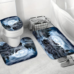 3pcs Wolf Pattern Shower Curtain Set Bathroom Decor
