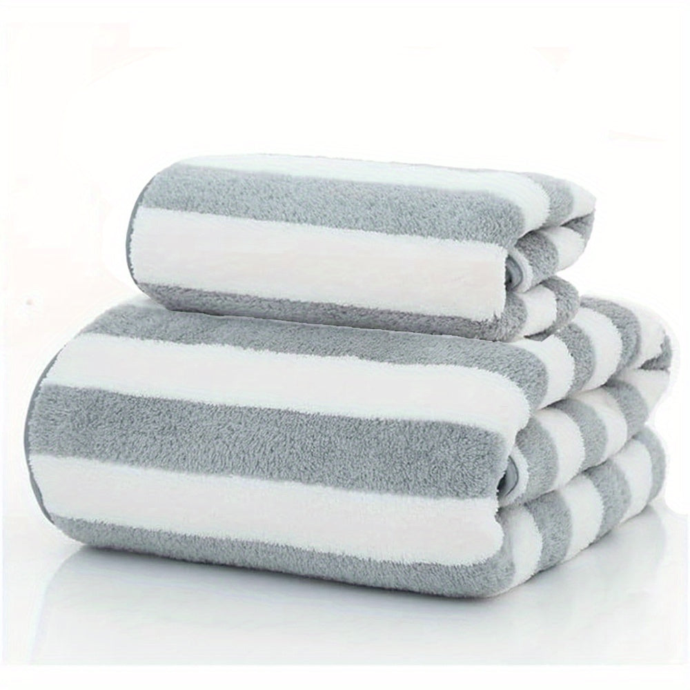 2pcs Striped Coral Fleece Towel Set for Bathroom and Home