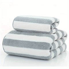 2pcs Striped Coral Fleece Towel Set for Bathroom and Home