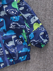 Kids Cartoon Dinosaur Zipper Hooded Jacket