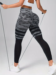 Camouflage Striped Leggings High Stretch Yoga Running Pants