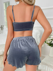 Velvet Pajama Set V Neck Cami Top & Shorts Sleepwear
