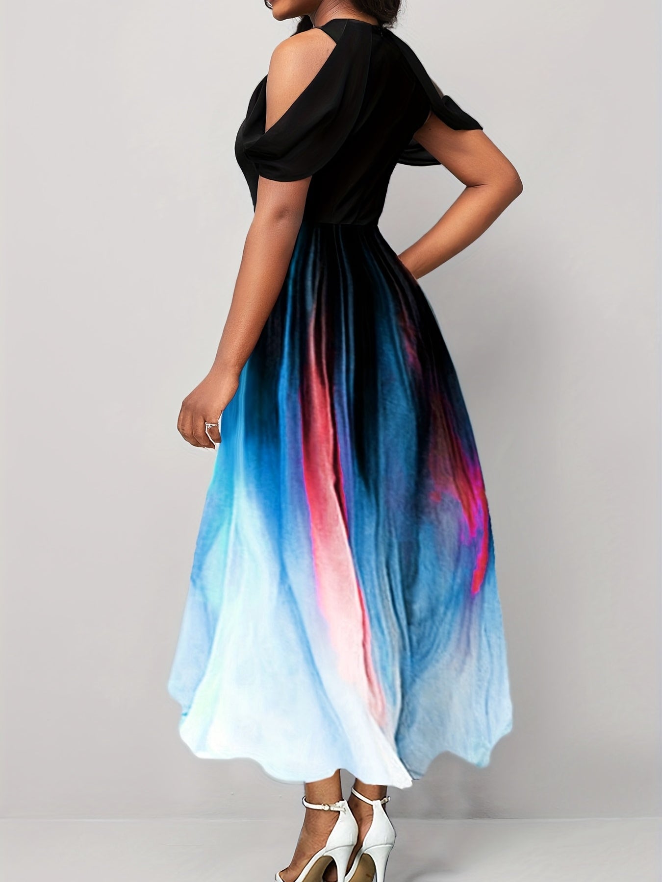 Tie Dye A Line Dress Crew Neck Maxi Dress Women's Clothing