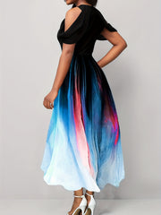 Tie Dye A Line Dress Crew Neck Maxi Dress Women's Clothing