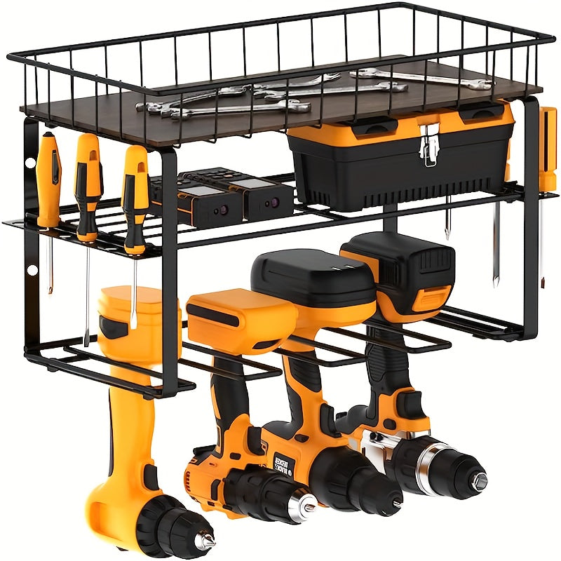 3-Layer Power Tool Organizer Rack Wall Mount Heavy Duty Metal Tool Shelf