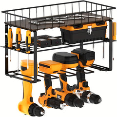 3-Layer Power Tool Organizer Rack Wall Mount Heavy Duty Metal Tool Shelf