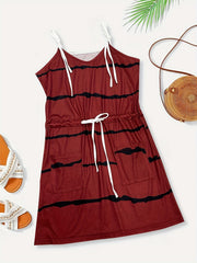 Sleeveless Block Cami Dress with Drawstring Waist for Women