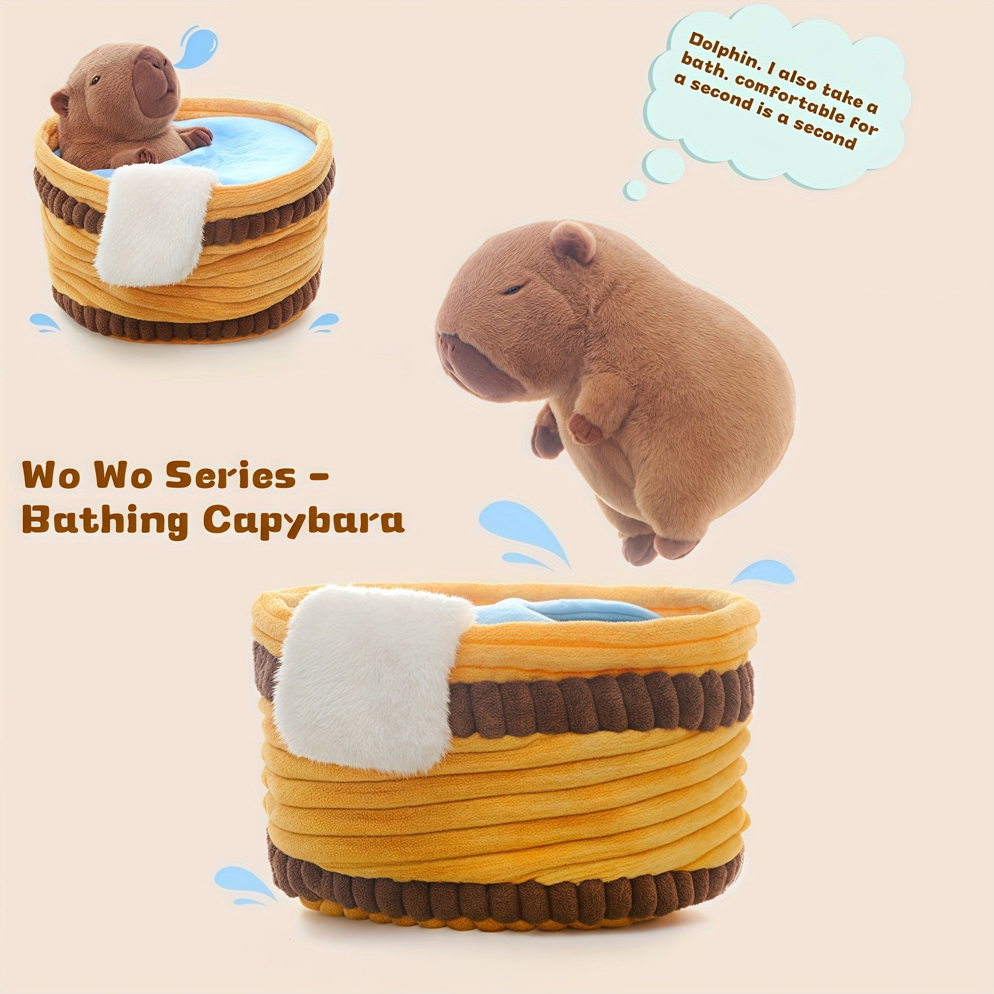 Bathing Capybara Plush Toy & Fluffy Water Rat with Towel
