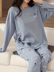 Letter Print Pajama Set Long Sleeve Top & Pants