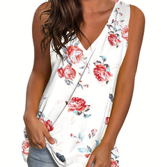 Floral Print V Neck Tank Top Sleeveless Casual Summer Women's Clothing