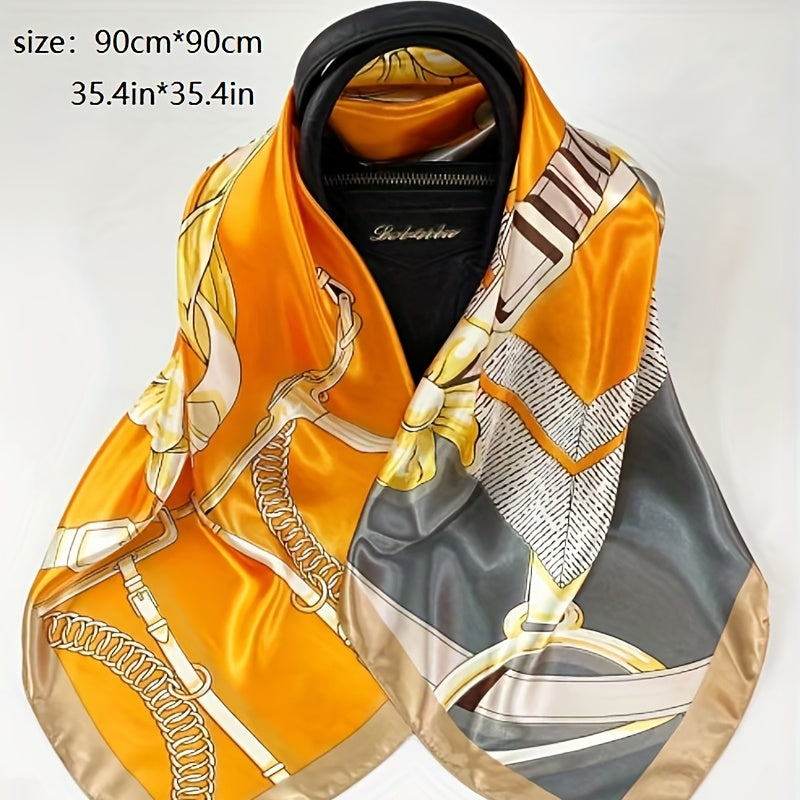 Vintage Chain Print Square Scarf Bandana Windproof Head Wrap Women Outdoor