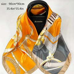Vintage Chain Print Square Scarf Bandana Windproof Head Wrap Women Outdoor