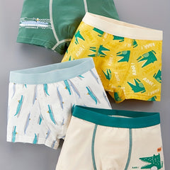 4pcs Boys Boxer Briefs Cartoon Print Elastic Waist Breathable Kids Clothes