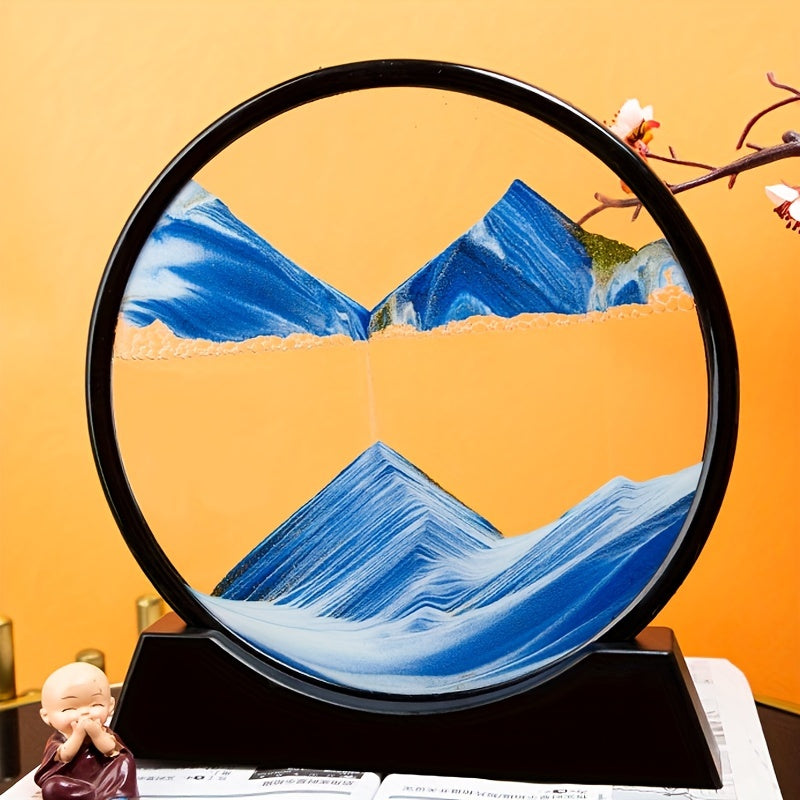 Moving Sand Art Picture Round Glass 3D Deep Sea Sandscape Liquid Motion Frame