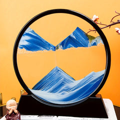 Moving Sand Art Picture Round Glass 3D Deep Sea Sandscape Liquid Motion Frame