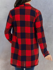 Plaid Print Cardigan Open Front Long Sleeve