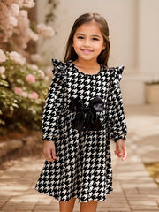 Girl's Houndstooth Bow Midi Dress