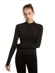 Zip Up Long Sleeve Medium Stretch Slim Fit Running Jacket