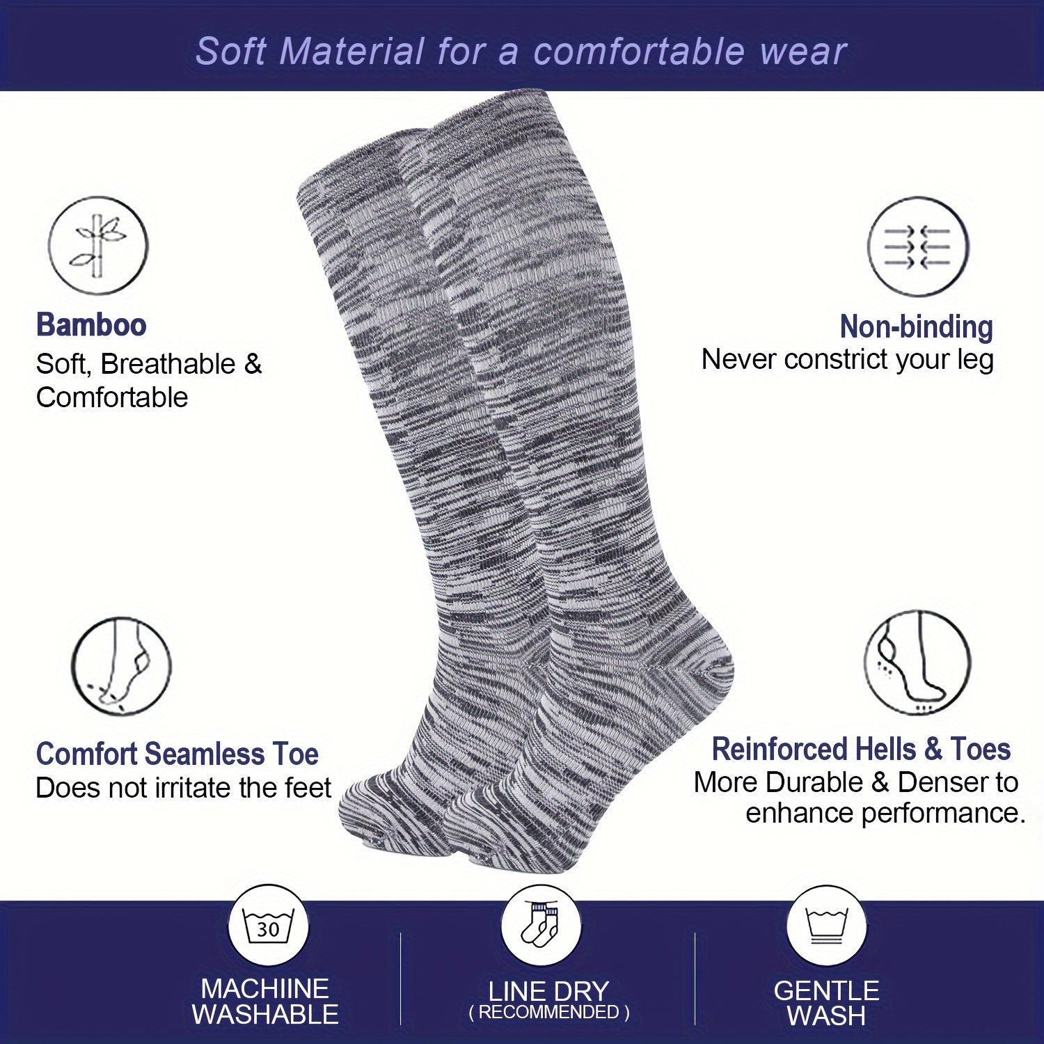Bamboo Fiber Sports Compression Socks, 2 Pairs