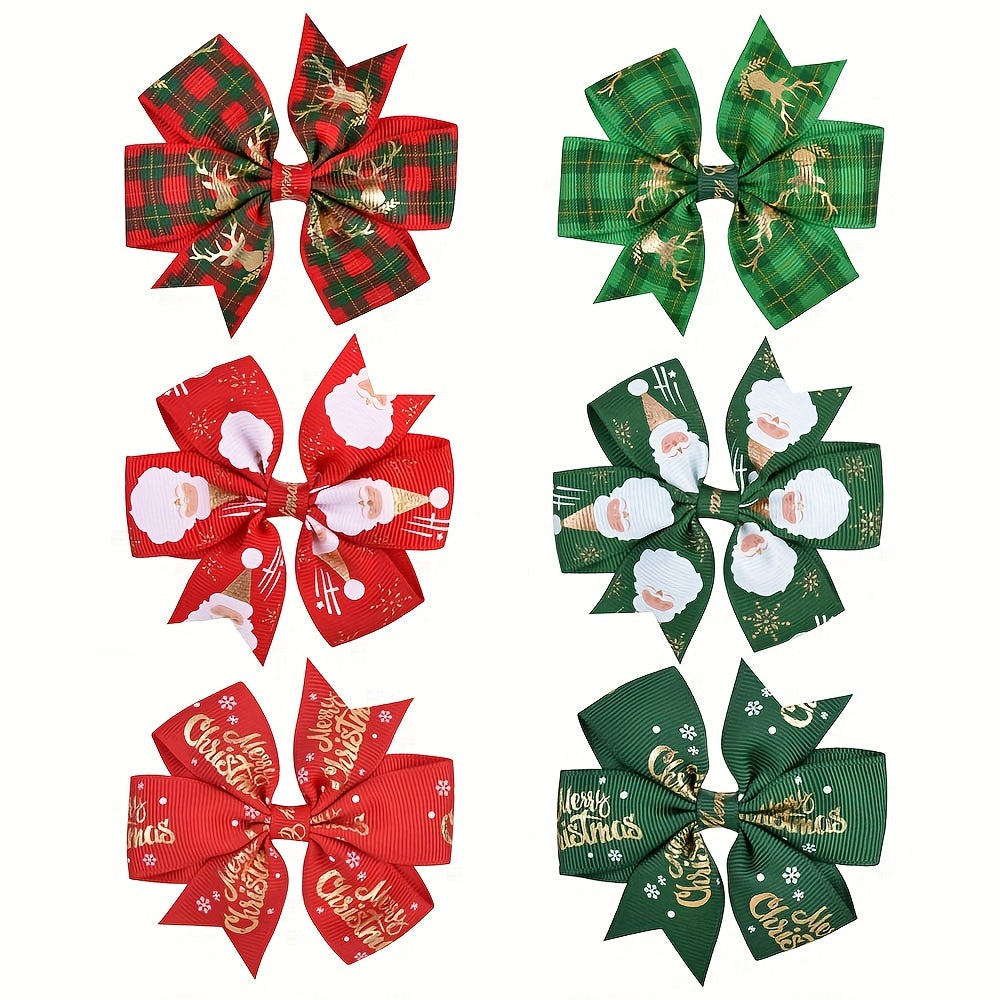 6pcs Christmas Bow Hair Clip Hair Accessories for Girls