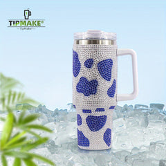 Cow Print Water Bottle Portable Creative Water Cup With Handle And Straw Lid