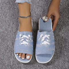 Women's Open Toe Lace Up Flat Slides Thick Sole Non Slip Flatform Shoes