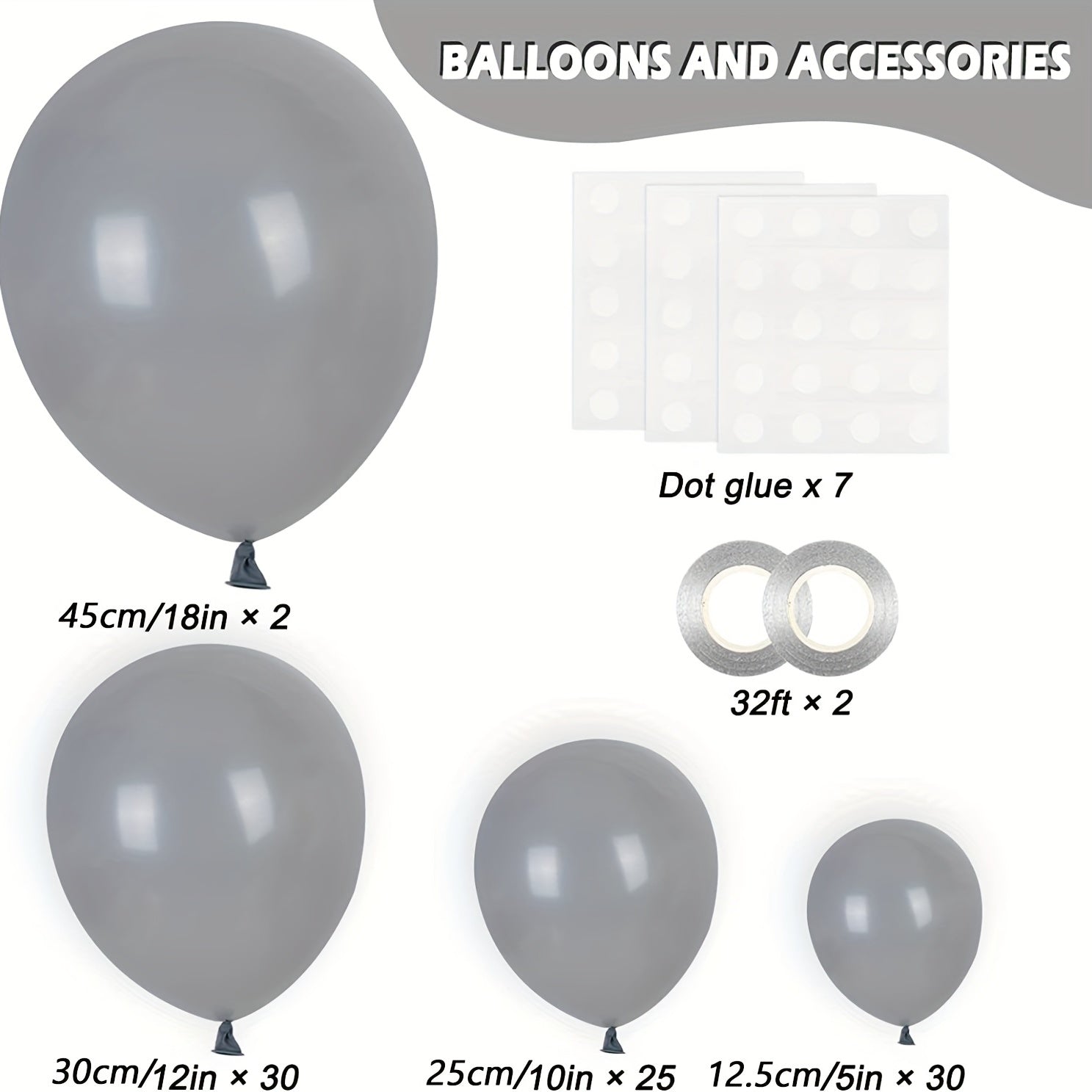 87pcs Gray Balloons Assorted Sizes for Garland Arch