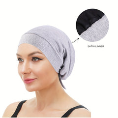 Satin Lined Hijab Cap Pre Tied Turban Women Elastic Cotton Head Wrap