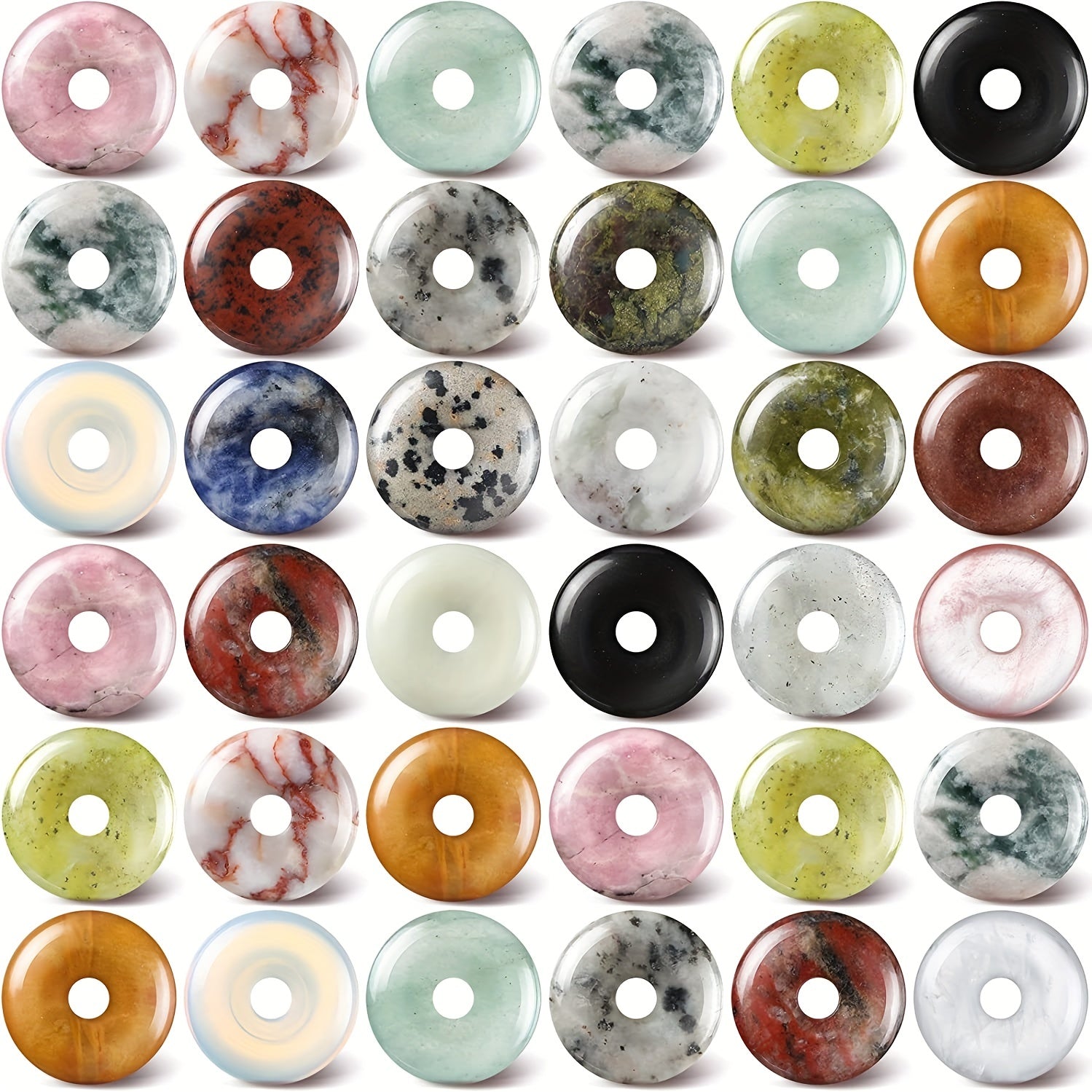 10pcs Random Mixed Worry Stones Donut Lucky Coin Crystal Bulk 20mm