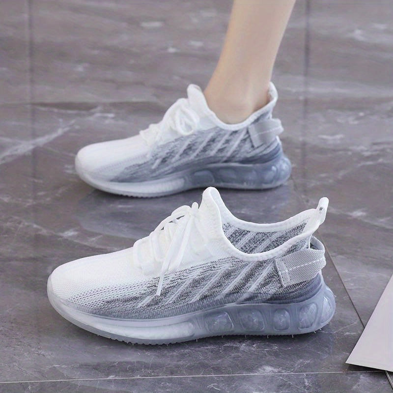 Women's Ombre Knit Mesh Lace Up Running Shoes