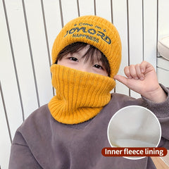2pcs Autumn Winter Thickened Hat Neck Gaiter Warm Knitted Hat Scarf Set