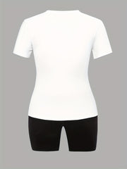 Heart & Letter Print Tee & Biker Shorts Outfit Set