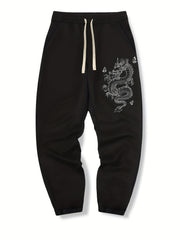 Dragon Print Drawstring Sweatpants Loose Fit Pants Men's Casual Joggers