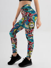 Cartoon Print Yoga Leggings High Waist Fitness Pants Women's Activewear