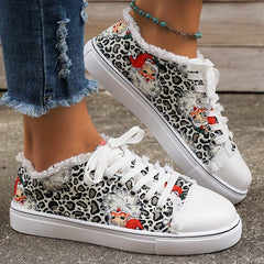 Christmas Cartoon & Leopard Pattern Skate Shoes Low Top Sneakers